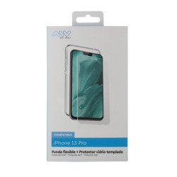 Carcasa myway para apple iphone 13 pro transparente + protector pantalla cristal templado