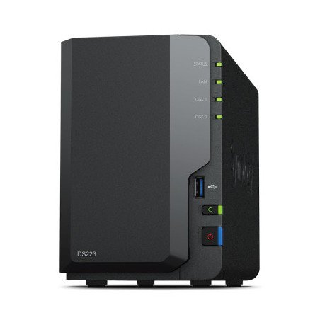Servidor nas synology disk station ds223 2bay 1.7 ghz qc 2gb ddr 4 1 x gbe 3x usb 3.2