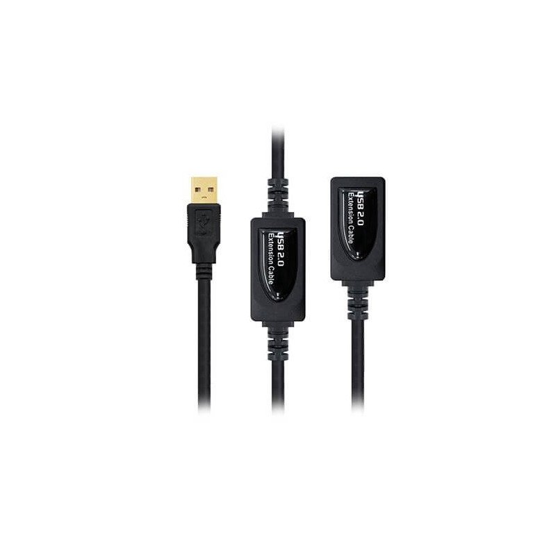 Cable usb tipo a 2.0 a usb tipo a nanocable+amplificador 10m negro - macho - hembra