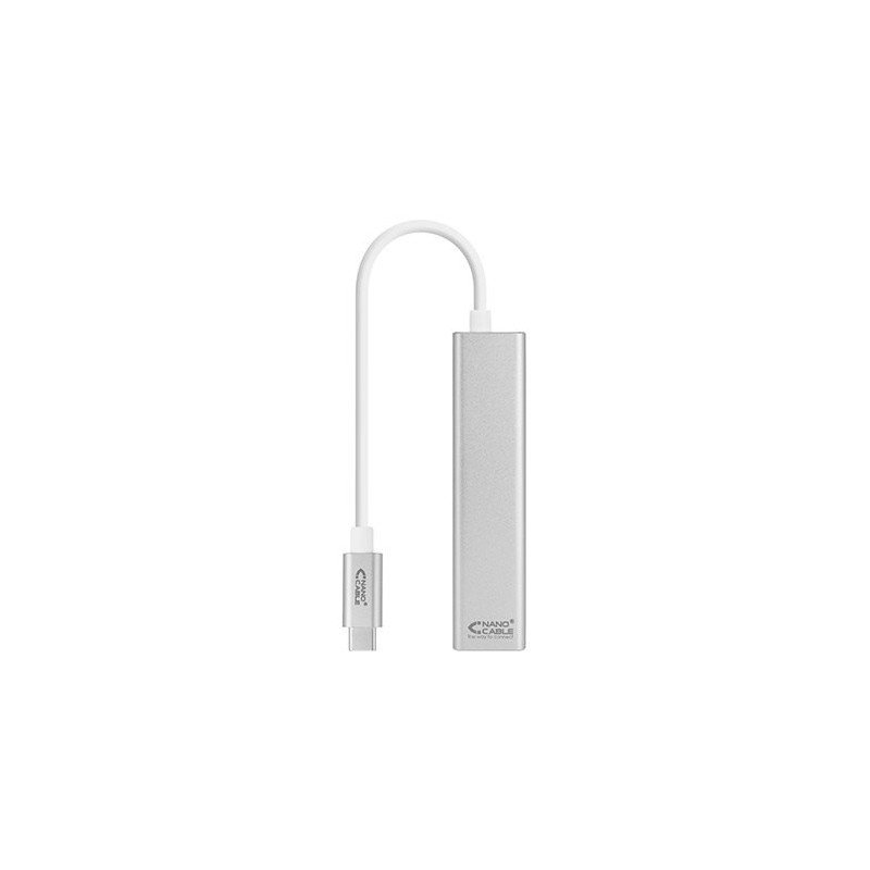 Cable usb tipo c 3.0 a gigabit ethernet + 3 x usb 3.0 nanocable 15cm - macho - hembra - plata