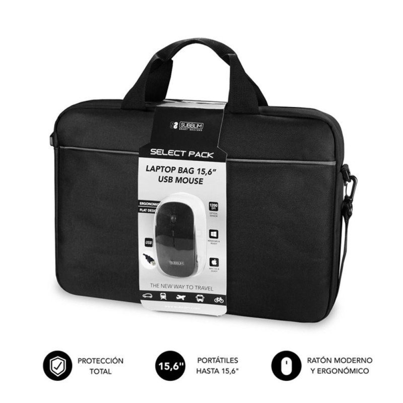 Maletin + raton subblim para portatil 15.6 pulgadas negro
