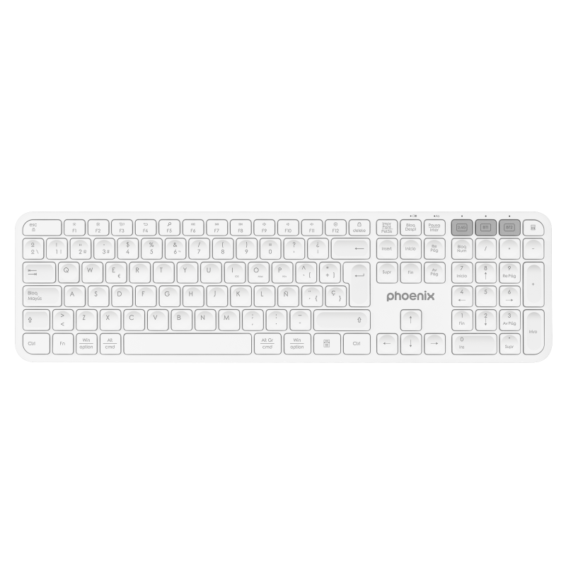 Teclado inalambrico multidispositivo phoenix k300 blueooth dual y 2.4ghz blanco