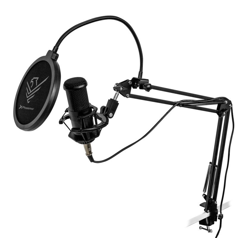 Kit microfono phoenix streamcast pro gaming conector jack - brazo articulado - filtro antipop y montura antivibracion
