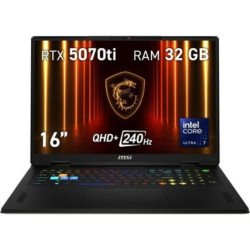 Portatil msi vector 16hx - 097xes u7 - 255hx - 32gb - ssd 1tb - rtx 5070ti 12gb - 16 pulgadas qhd+ - freedos