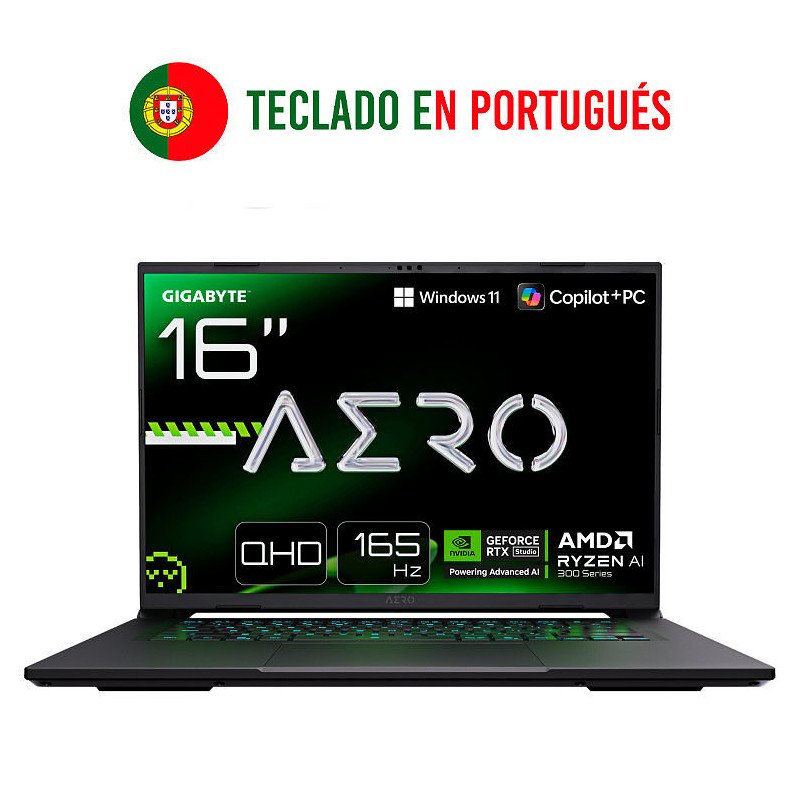 Portatil gigabyte aero x16 2wha3ptc65ah r9 - 370hx - 32gb - ssd 1tb - rtx 5070 8gb - 16 pulgadas - w11h portugues