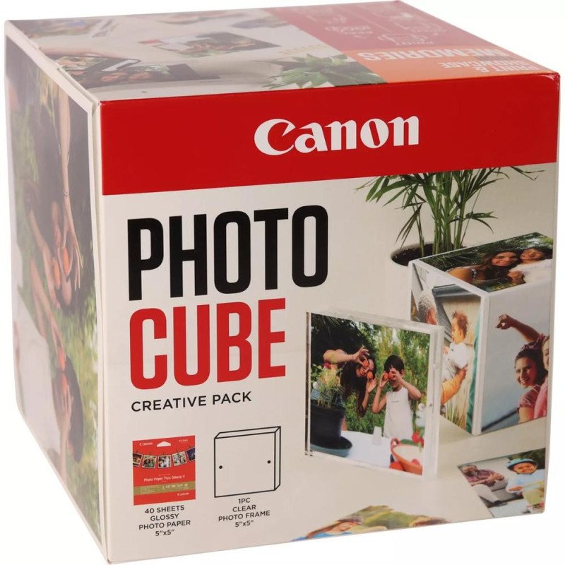 Papel canon pp - 201 5x5 pulgadas (40 hojas) + marco fotos xlboom acrilico 13x13cm + photo cube white - creative pack last - ora