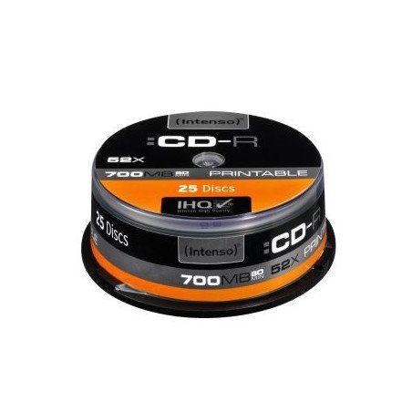 Tarrina de cd - r virgenes intenso printable 700mb 52x 25 unidades
