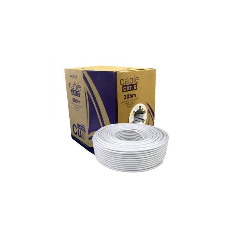 Bobina cable red solido phasak utp cat.6 awg24 305m gris phr 652