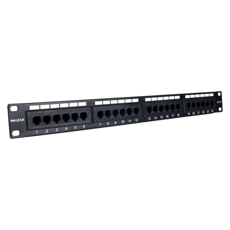 Panel transferencia para armario rack 19 pulgadas phasak utp rj45 cat. 6 dual 24p 1u negro pu 2420