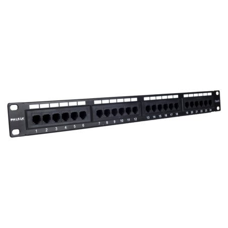 Panel transferencia para armario rack 19 pulgadas phasak utp rj45 cat. 6 dual 24p 1u negro pu 2420