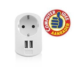 Cargador usb ewent 2 puertos - 155w - enchufe shuko blanco