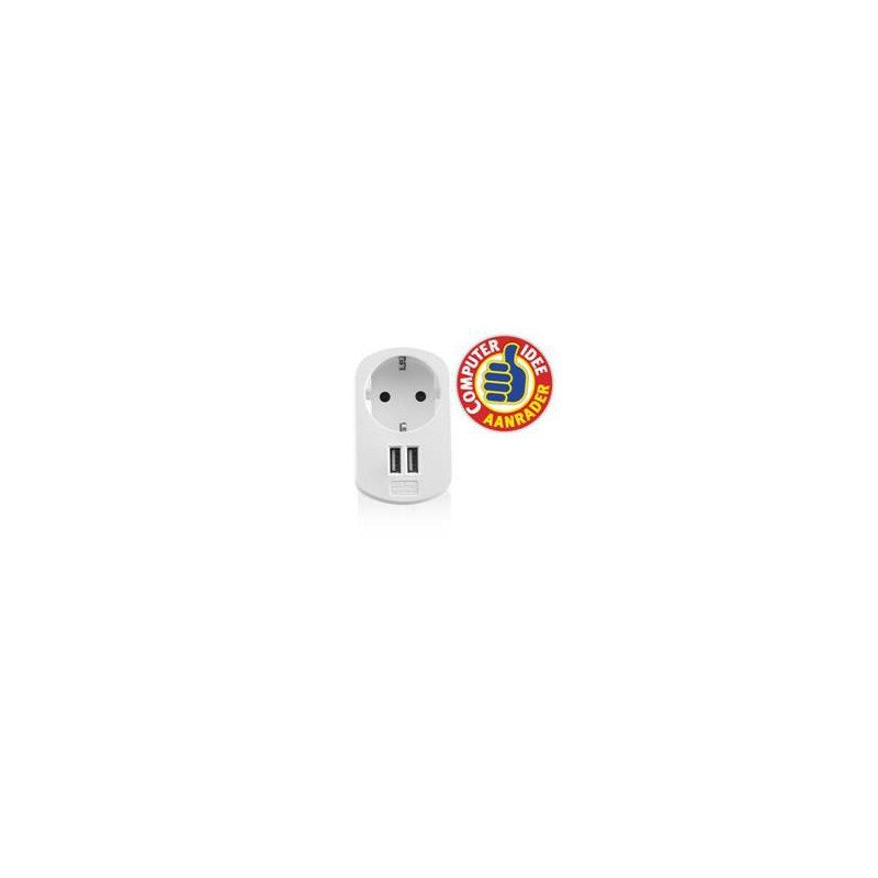 Cargador usb ewent 2 puertos - 155w - enchufe shuko blanco