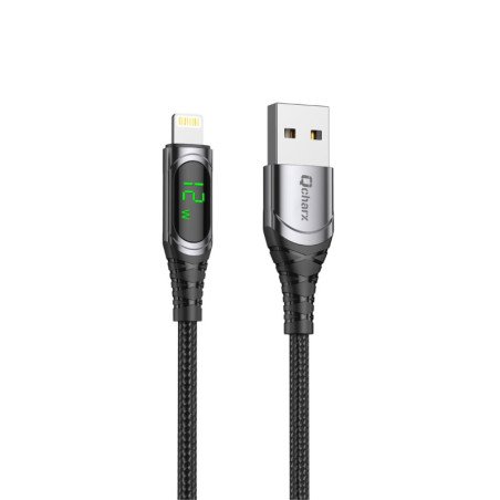 Cable qcharx formentera usb a a lightning 3a - 1 m - aleacion aluminio negro cable suave digital display