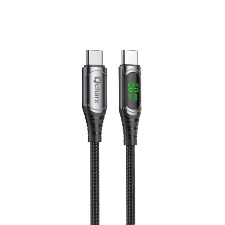 Cable qcharx ibiza tipo c a tipo c 3a 60w - 1 m - aleacion aluminio negro cable suave digital display