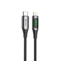 Cable qcharx mallorca tipo c a lightning 3a 20w - 1 m - aleacion aluminio negro cable tela digital display