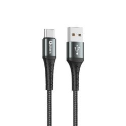 Cable qcharx lyon usb a tipo c 3a - 1 m - aleacion de aluminio negro cordon metalico