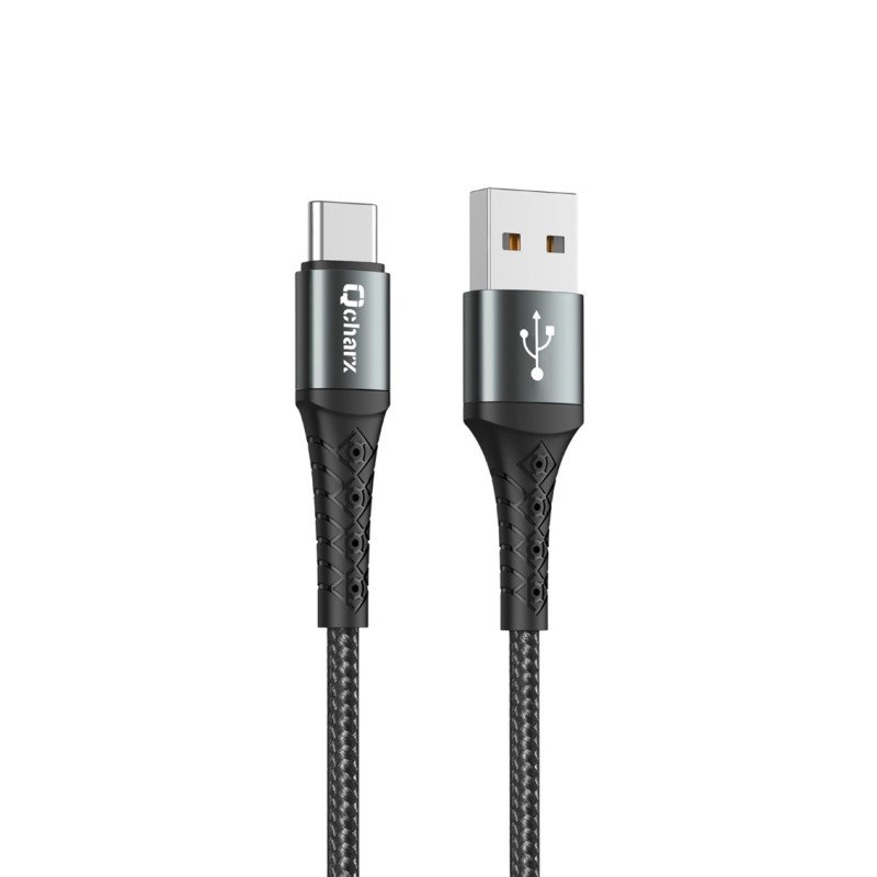 Cable qcharx lyon usb a tipo c 3a - 1 m - aleacion de aluminio negro cordon metalico