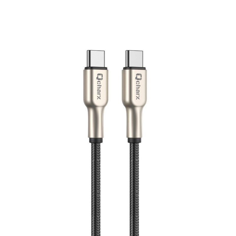 Cable qcharx new york tipo c a tipo c 3a 20w - 1 m - zinc metalico cordon plateado blindado