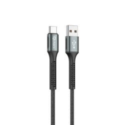 Cable qcharx prague usb a tipo c 3a - 1 m - aleacion de aluminio negro cordon de tela suave