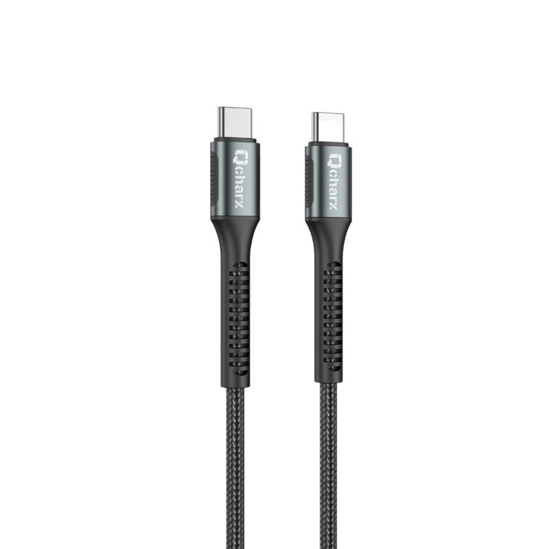 Cable qcharx prague tipo c a tipo c 3a 60w - 1 m - aleacion de aluminio negro cordon de tela suave