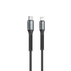 Cable qcharx prague tipo c a lightning 3a 20w - 1 m - aleacion de aluminio negro cable trenzado suave