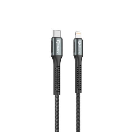 Cable qcharx prague tipo c a lightning 3a 20w - 1 m - aleacion de aluminio negro cable trenzado suave