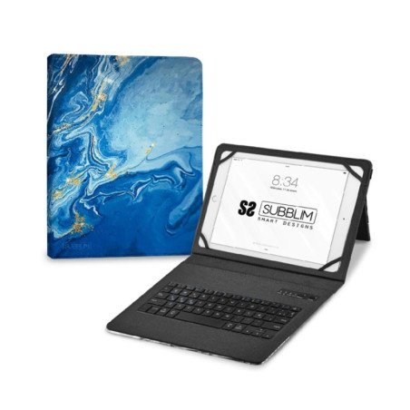 Funda + teclado subblim para tablet 11 pulgadas trendy marmol azul