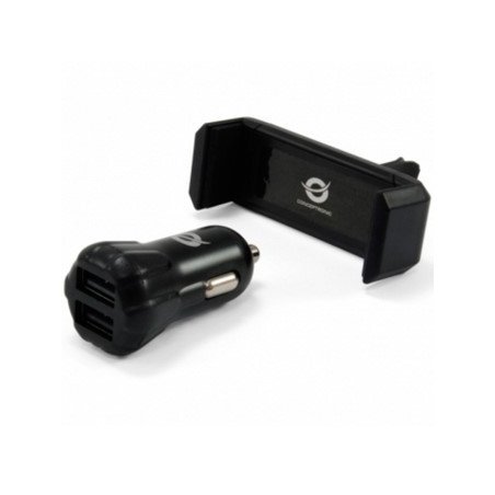 Cargador de coche usb conceptronic 2 puertos usb + soporte smartphone