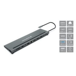 Docking station conceptronic usb tipo c donn17g 2 x hdmi - 1 x dp - 2 x usb 3.0 - 1 x usb 2.0 - 1 x rj45 - 1 x aux - lector sd -