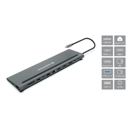 Docking station conceptronic usb tipo c donn17g 2 x hdmi - 1 x dp - 2 x usb 3.0 - 1 x usb 2.0 - 1 x rj45 - 1 x aux - lector sd -