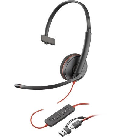 Auriculares poly blackwire 3210 monaural usb - c + adaptador usb - c - a (bulk)