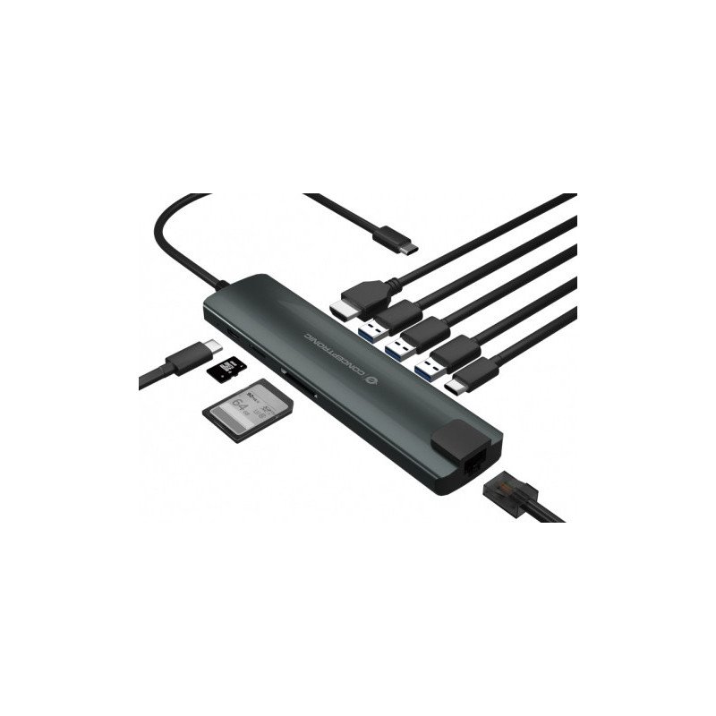 Adaptador conceptronic usb tipo c 9 en 1 hdmi - usb - c - pd - usb 3.0 - sd - micro sd - rj45