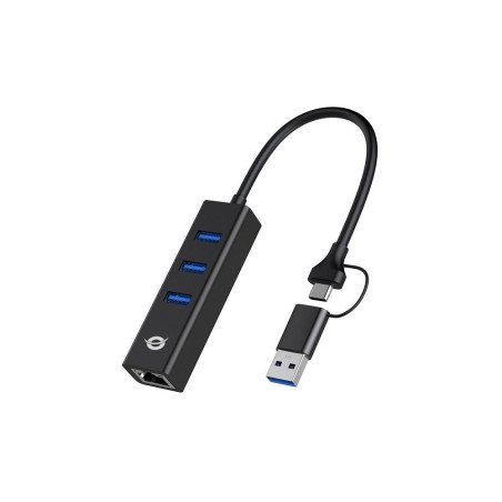 Adaptador conceptronic usb a gigabit ethernet rj45 - con hub usb 3.0 - 3 puertos - adaptador usb - c