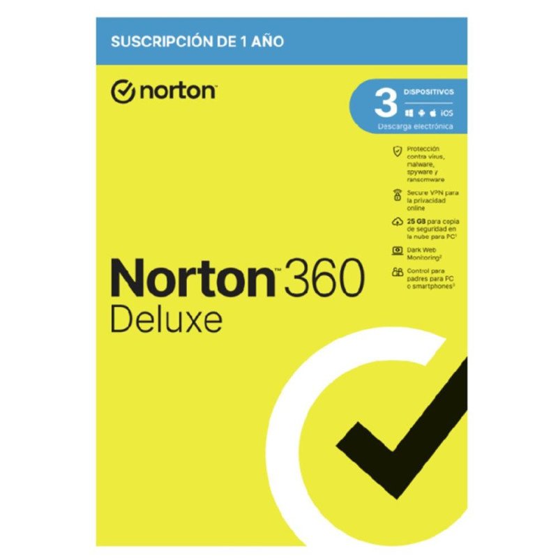 Antivirus norton deluxe 25gb espanol 1 usuario 3 dispositivos 1 ano esd electronica