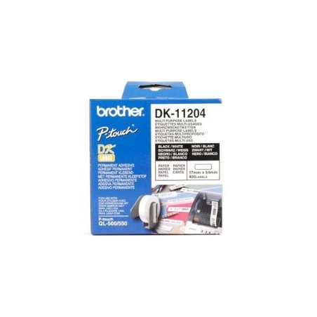 Etiquetas papel precortada brother dk11204 17 x 54 mm multiproposito 400 etiquetas