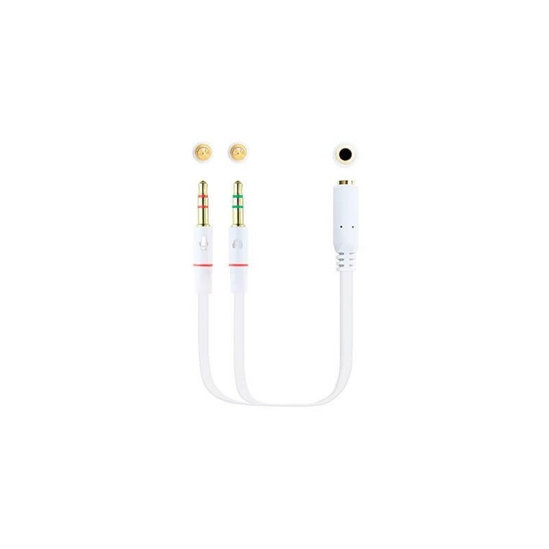 Cable audio 1xjack - 3.5 a 2xjack - 3.5 nanocable 20cm blanco - hembra a 2xmacho - 4pin - 3pin - blanco