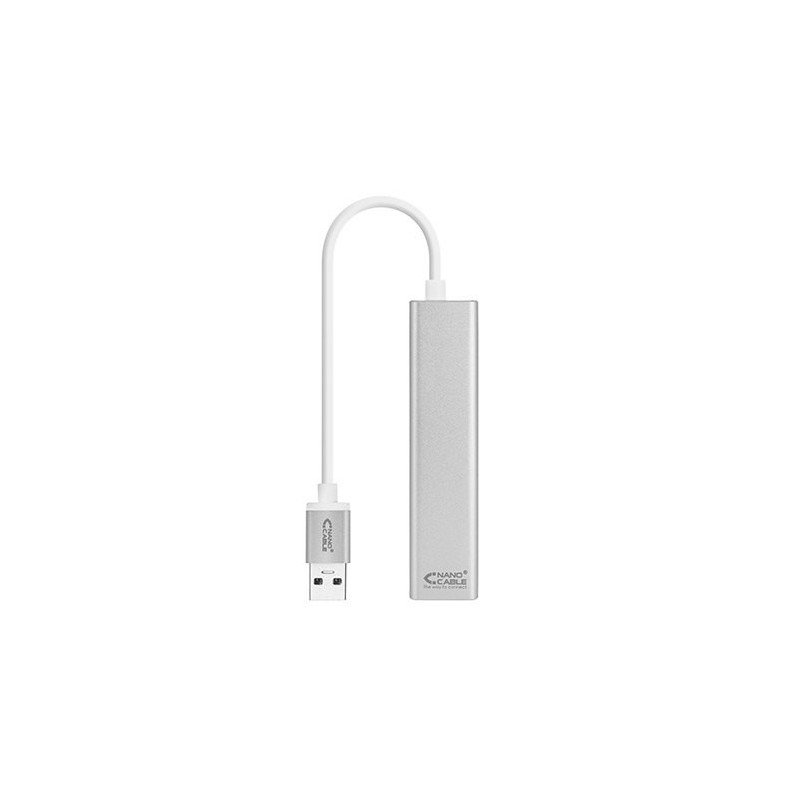 Adaptador hub usb tipo a 3.0 a ethernet gigabit+3xusb nanocable 0.15m plata