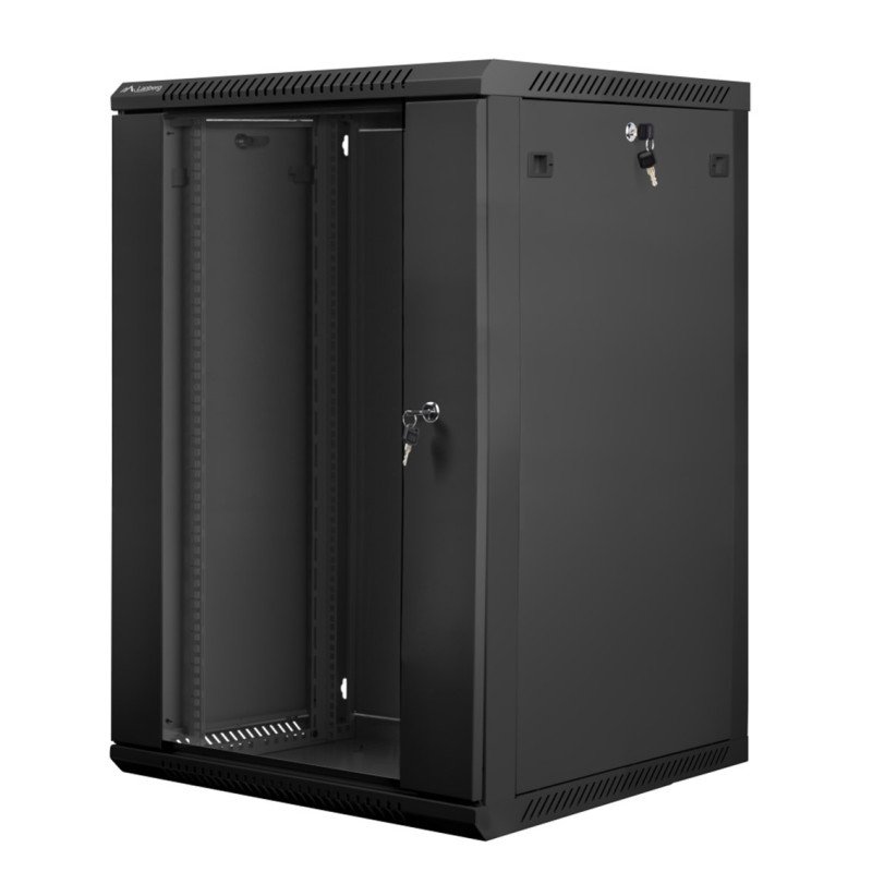 Armario lanberg mural rack 19 pulgadas 18u - 600x600 negro