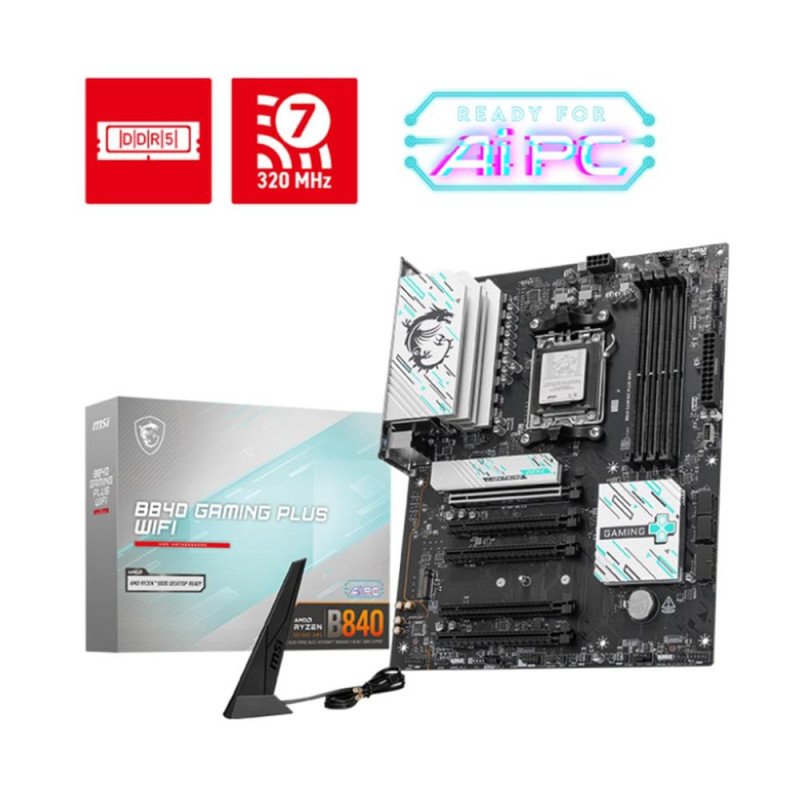 Placa base msi b840 gaming plus am5 wifi atx - 4x ddr5 - 3x usb 3.2 - 1x usb tipo c