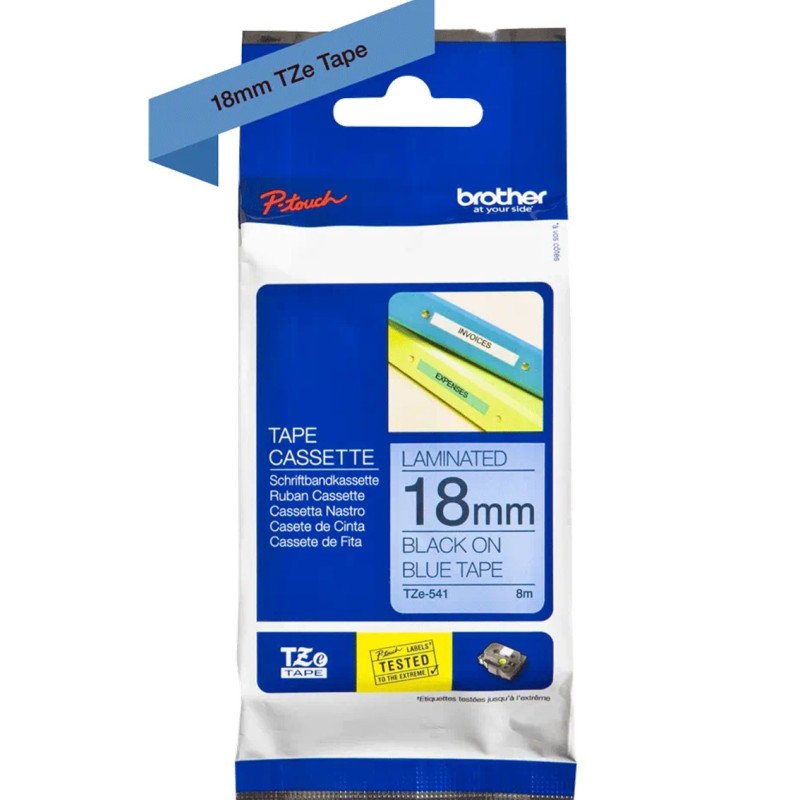 Cinta laminada brother tze541 18mm x 8m azul - negro