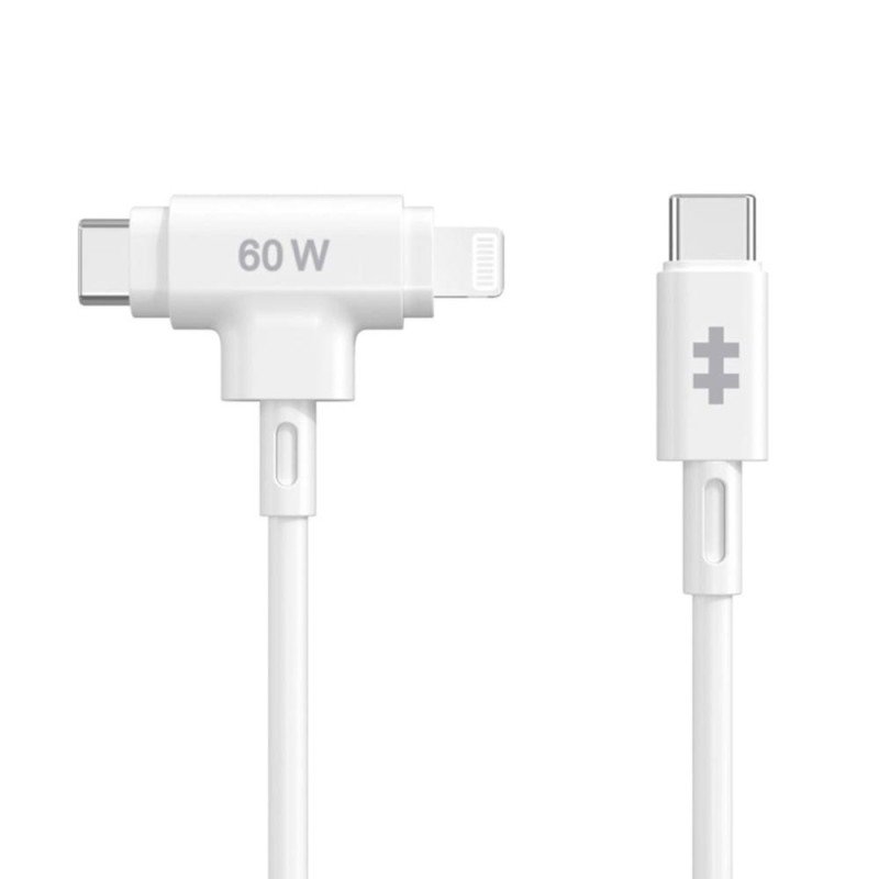 Cable usb tipo c a usb tipo c - lightning hyper 1.5m - macho - macho - blanco