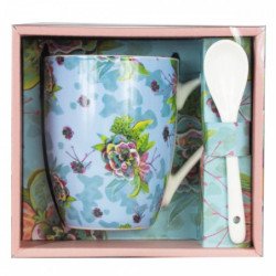 Taza de ceramica con cuchara enesco flores