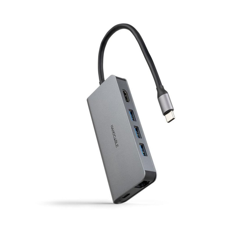 Hub nanocable usb - c 8 en 1 conversor usb - c 3.1 a 3xusb - a 3.0 + hdmi 4k@60hz + usb - c pd + rj45 1gbps + tf + sd aluminio g