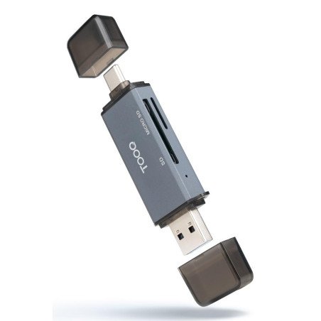 Lector de tarjetas tooq sd + tf - con entradas usb - c 3.0 + usb a - gris