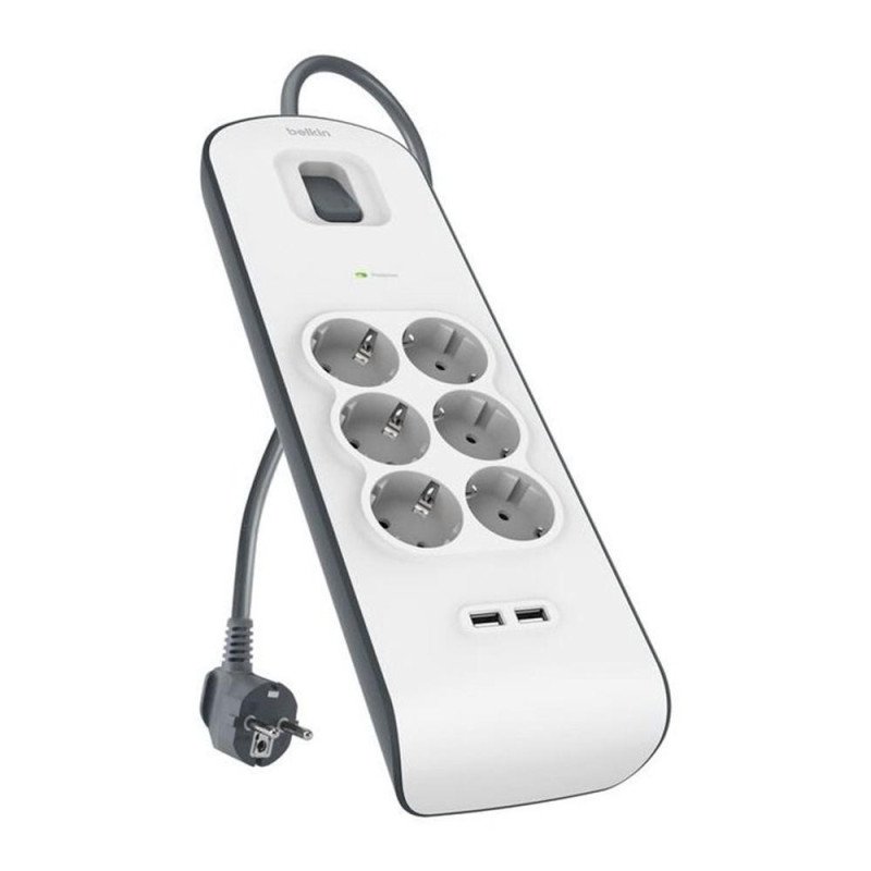 Regleta alimentacion belkin bsv604vf2m - v2 proteccin contra sobret 6 tomas + 2 usb - a 2.4 boton