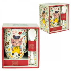 Taza con cuchara enesco el gato campestre