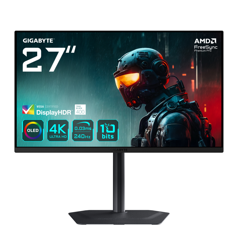 Monitor oled gaming 27 pulgadas gigabyte m27ua ek 4k uhd - dp - hdmi - 240hz - 0.03ms - vesa 100x100