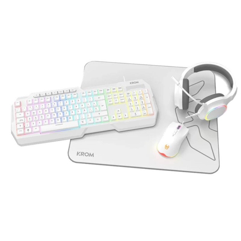 Kit gaming krom kenta pc 4 en 1 rgb blanco