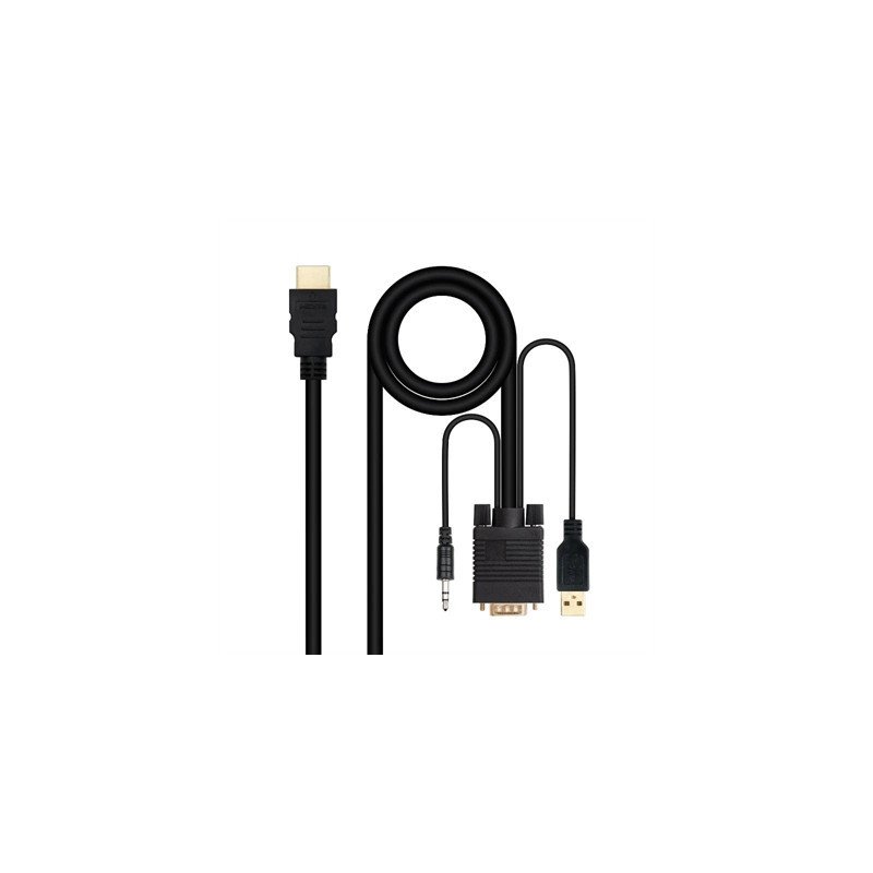 Cable conversor nanocable hdmi a vga+audio+usb - 1.8 m - negro