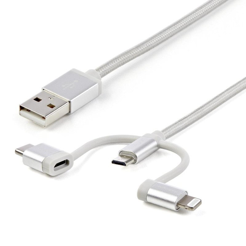 Cable usb tipo a a micro usb - usb tipo c - lightning startech 1m - macho - macho - plata trenzado